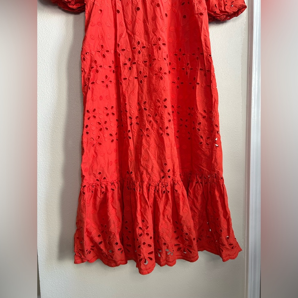 ANN TAYLOR $189 Eyelet Midi Flare Dress In Red Ripe Persimmon Size 4P - Picture 4 of 8